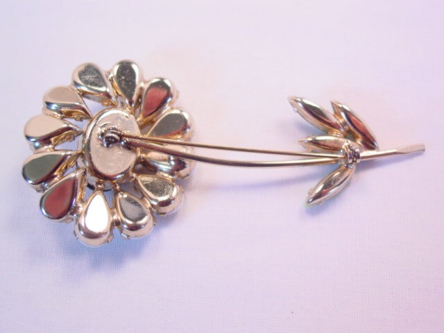 Large White Rhinestone Flower Pin - Image 2