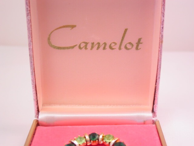 Lime Green and Green Rhinestone Camelot Circle Pin and Earrings Set - Image 3