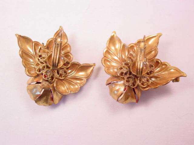 Large Red Flower and Leaf Earrings by Robert - Image 2
