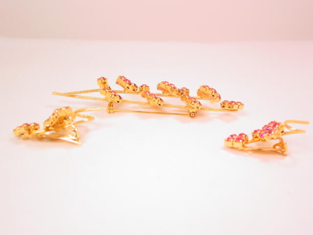 Magenta and Pink Rhinestone Branch Pin and Earrings Set - Image 3