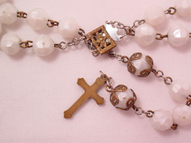 White Plastic Rosary Necklace - Image 4
