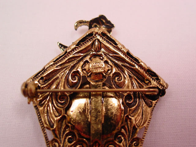 Czechoslovakian Cuckoo Clock with Aqua Rhinestones Pin - Image 5