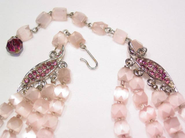 Fantastic Purple Aurora Borealis and Pink Satin Glass Necklace and Earrings Set - Image 4