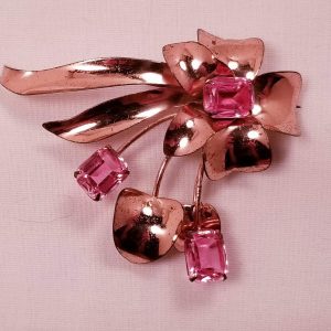 Sterling By Jordan Stylized Flower Pin with Pink Rhinestones