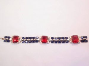 Navy Blue and Deep Red Trifari Sterling Bracelet