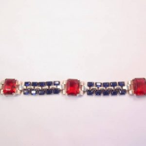 Navy Blue and Deep Red Trifari Sterling Bracelet