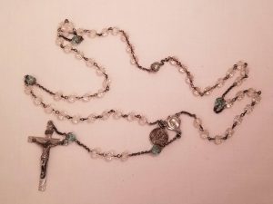 Sterling Rosary with Clear and Pale Aqua Glass Beads