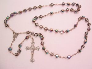 Smoky Black Aurora Borealis Crystal and Sterling Rosary