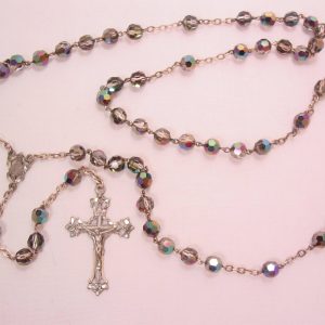 Smoky Black Aurora Borealis Crystal and Sterling Rosary