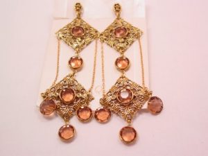 Long Filigree and Smoky Topaz Rhinestone Earrings