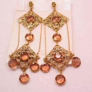 Long Filigree and Smoky Topaz Rhinestone Earrings