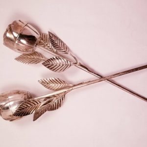 Two Ring Bearer Silvertone Rose Ring Boxes