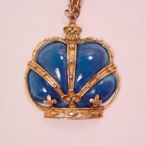Huge Blue Plastic Crown Necklace