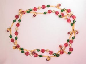 Cranberry and Emerald Green Glass Necklace