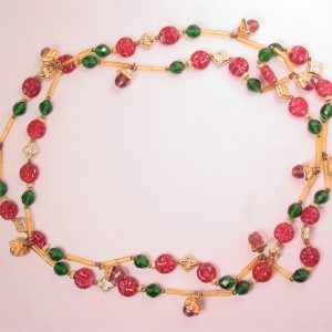Cranberry and Emerald Green Glass Necklace