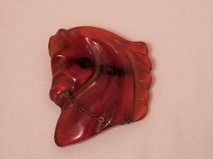 Old Plastic Brown Horsehead and Rein Pin