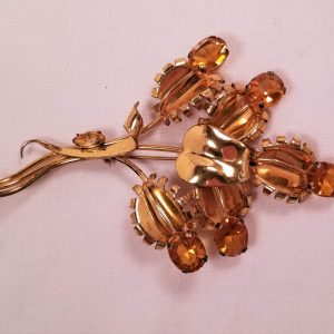 Sterling and Gold Overlay Bouquet Pin with Topaz-Colored Rhinestones