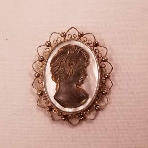 Sterling, Abalone and Mother of Pearl Alice Caviness Cameo Pin