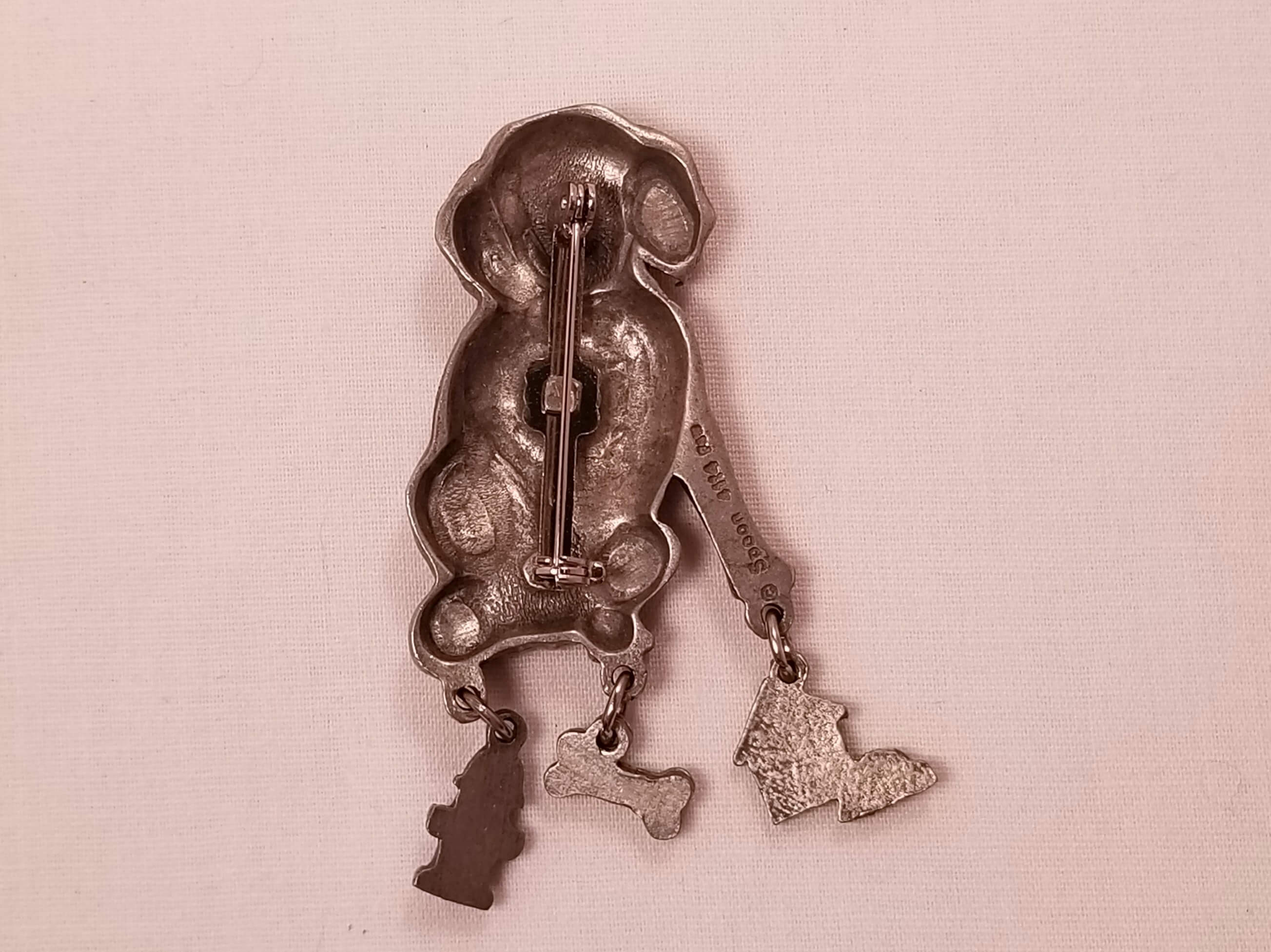 Spoon Pewter Dog Pin with Dangling Charms - Image 2