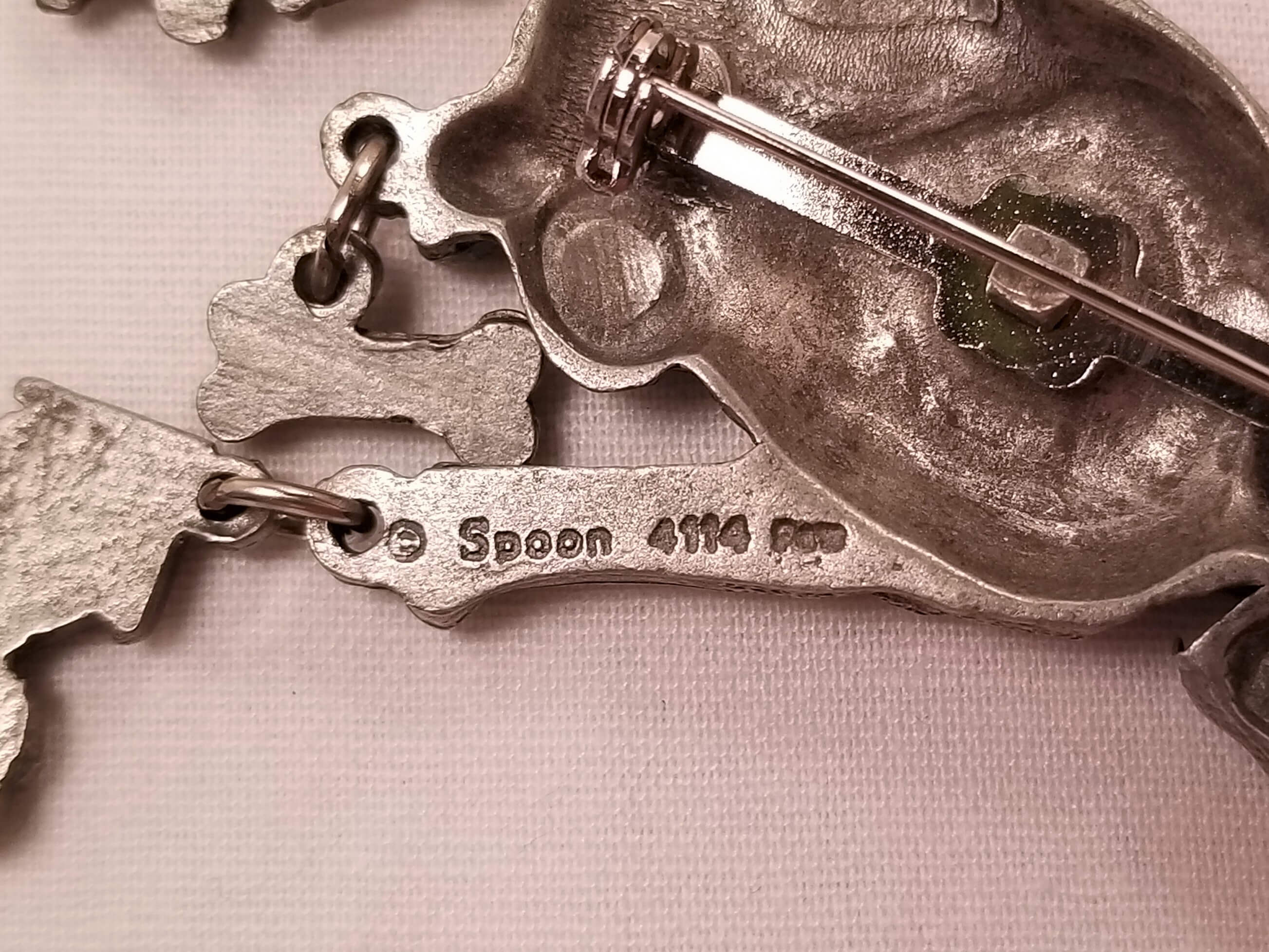 Spoon Pewter Dog Pin with Dangling Charms - Image 3