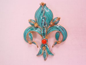 Blue Plique-a-Jour Fleur-De-Lis Pin