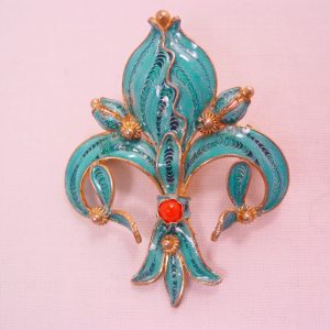 Blue Plique-a-Jour Fleur-De-Lis Pin
