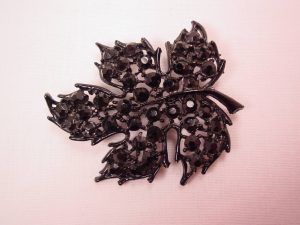 Japanned Black Rhinestone Leaf Pin