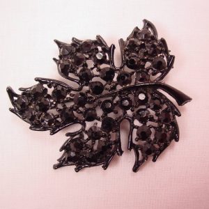 Japanned Black Rhinestone Leaf Pin