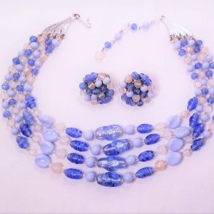 Blues and Pearls Necklace and Earrings Set