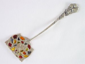 833 Silver and Plique-A-Jour Child's Food Pusher