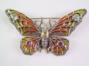 Beautiful Large Sterling Plique-A-Jour Butterfly Pin