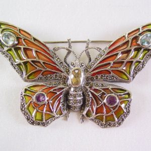 Beautiful Large Sterling Plique-A-Jour Butterfly Pin