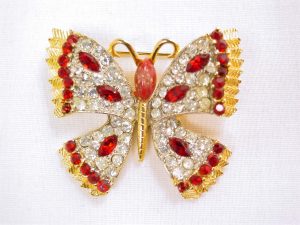 J.J. Red and Clear Rhinestone Butterfly Pin