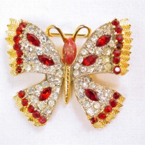 J.J. Red and Clear Rhinestone Butterfly Pin
