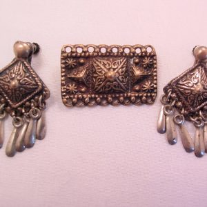 Mexican Rectangle Pin and Diamond-Shaped Earrings Set