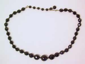 Faceted Black Glass Beads Single-Strand Necklace Made in Austria