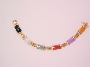 Chinese Onyx, Jade, Carnelian, Amethyst Bracelet