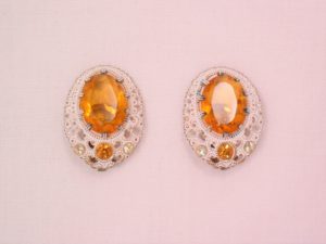 White Enamel and Topaz Rhinestone Earrings Made in Germany