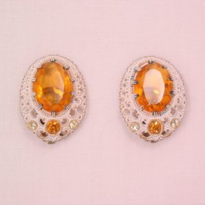 White Enamel and Topaz Rhinestone Earrings Made in Germany