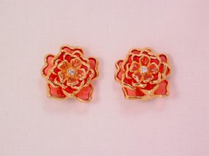 Joan Rivers Bright Pink Stained Glass Flower Earrings