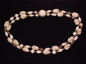 Double-Strand Goldstone-Swirled White Glass Bead Necklace
