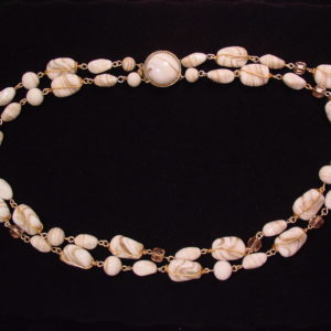 Double-Strand Goldstone-Swirled White Glass Bead Necklace