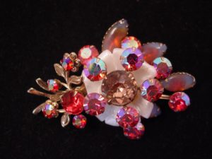 Pink Aurora Borealis and White Flower Pin