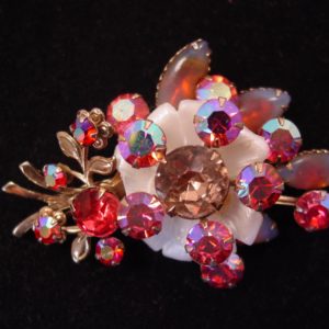 Pink Aurora Borealis and White Flower Pin