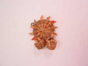 Tiny Handwoven Sun and 2 Baskets Pin
