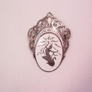 Siam Dancer on White Enamel Oval and Filigree Sterling Pin