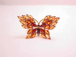 Beautiful Sterling and Topaz-Colored Rhinestone Butterfly Ring