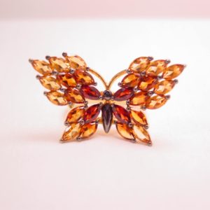 Beautiful Sterling and Topaz-Colored Rhinestone Butterfly Ring