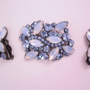 Opalescent and Ice Blue Rhinestone Pin and Earring Set