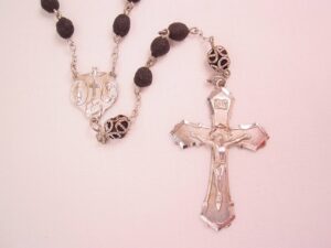 Silver Filled and Black Rose-Bead Rosary Signed Chapel